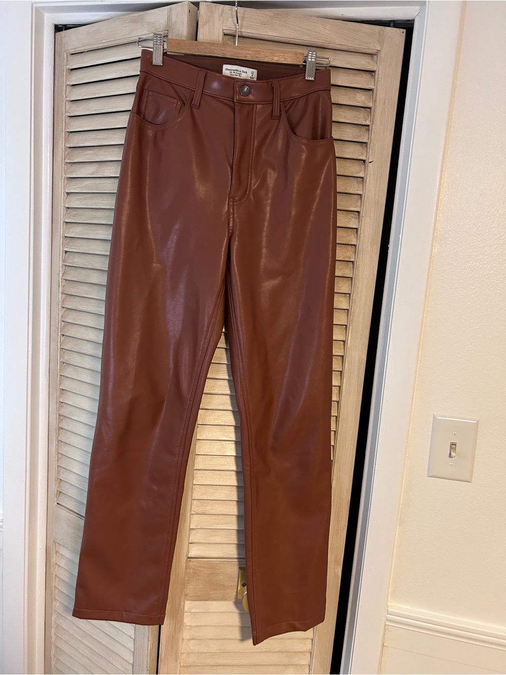 Abercrombie & Fitch Rust Brown Faux Leather Trousers